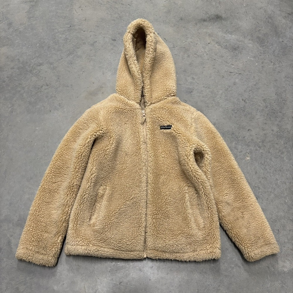 Eddie Bauer‎ fuzzy Jacket Tan/Brown Girls Medium Full Zip